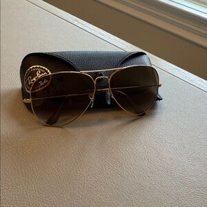 Ray-Ban Gold Frame Aviator Sunglasses with Brown Lenses